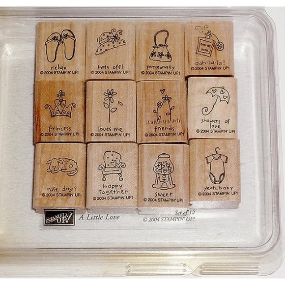 Vintage STAMPIN' UP! A LITTLE LOVE Set of 12 Wood Mounted Rubber Stamp Retired - Picture 1 of 6